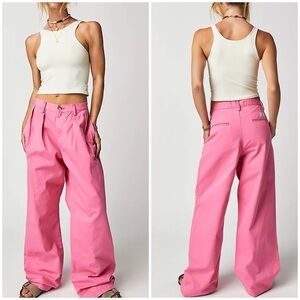 New Denimist Blair Double Pleated Pant Wide Leg Relaxed Chino Pink Fuchsia 32